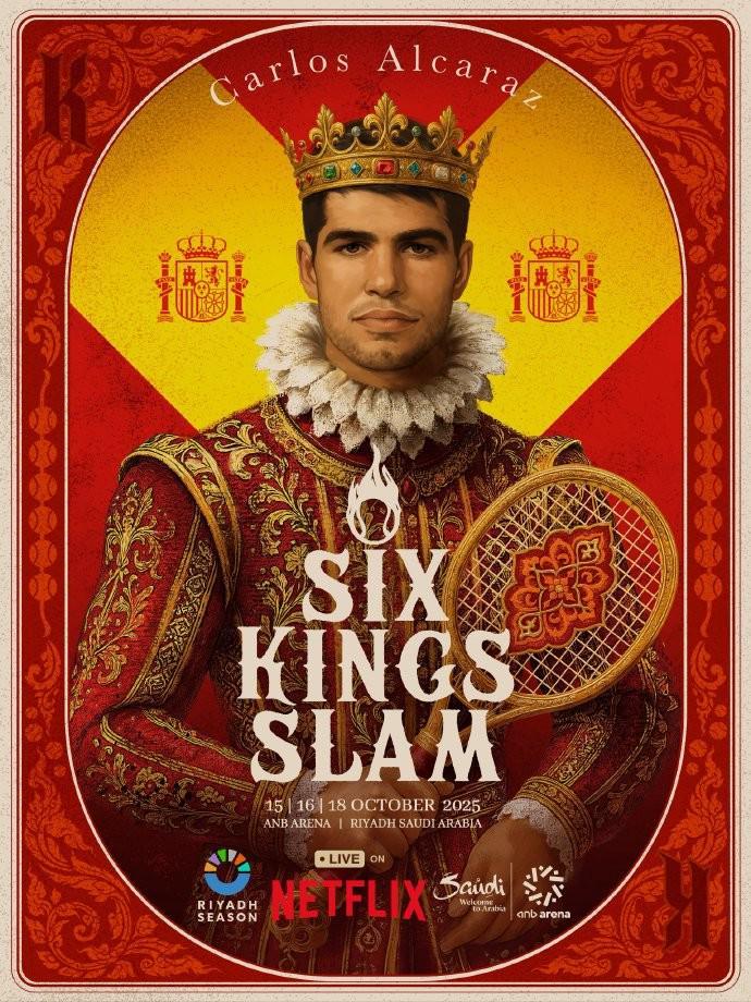 网球六王大满贯单人海报公布,比赛将于10月中旬在沙特进行